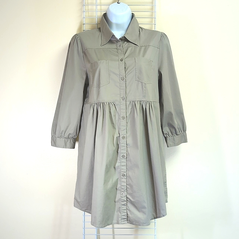 H&M Size 8 Taupe A Line Collared Full Button Women's Chic Minimalist Shirt Dress